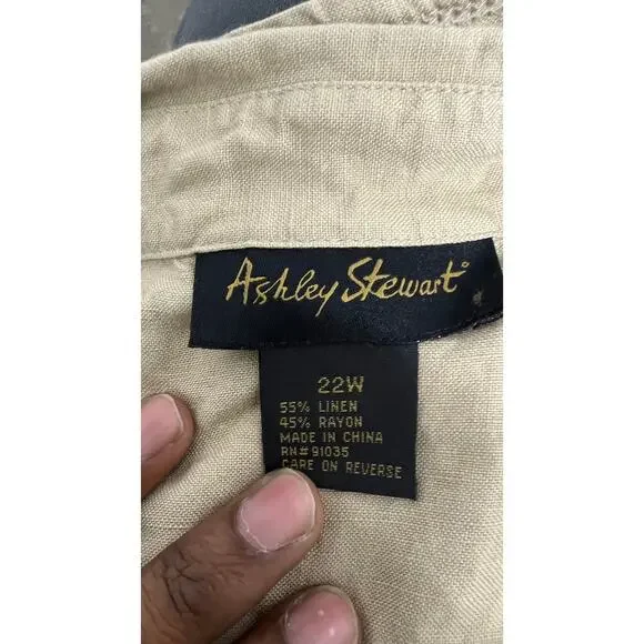 🌾 Ashley Stewart 22W Beige Linen Blend Button Up Shirt – Plus Size Top - Picture 5 of 5